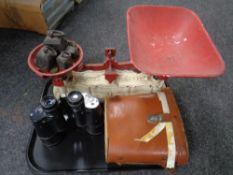 A tray of pair of Mercury 7 x 15 field glasses in leather case,