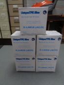 Five boxes of Unique TPE blue extra large gloves