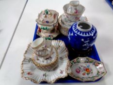 A tray of 19th century comport on stand, Chinese blue and white ginger jar (no lid),