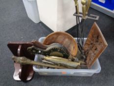 A box of companion set, bellows, petit point trinket trays,