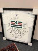 A framed signed rugby shirt : Leicester Tigers