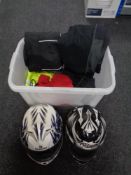 A box of motorcycle clothing,