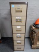 A metal six drawer document chest