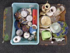 Two boxes of assorted various ceramics : Mailing vase, Japanese tea ware, bowls,