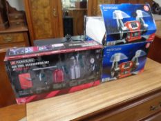 A Parkside 200 W bench grinder and a Parkside air tool accessories set,