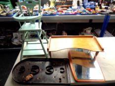 A bagatelle board, teak framed mirror,