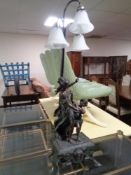 A contemporary figural three-way table lamp, mother with child.