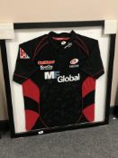 A framed signed rugby shirt : Saracens