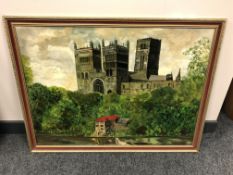 Twentieth century school : Durham Cathedral, oil on board,