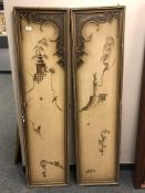Two Oriental lacquered panels, each 39 cm x 152 cm.