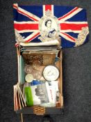 A box of commemorative china and glass, souvenir programme,
