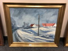 Continental school : A winter track, oil on canvas,