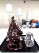 An Art glass vase together with a pottery sculpture,