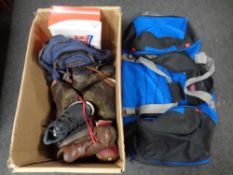 A Samsonite oversized holdall together with a box containing duffel bag by Protege, Lonsdale shoes,