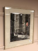 Twentieth century school : A dimly lit street, watercolour, indistinctly signed,