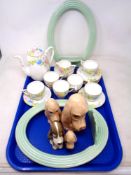 A tray containing a fifteen piece Kent china tea service, Sylvac dogs,