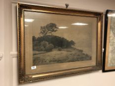 A monochrome engraving after Axel Holm, landscape,