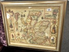 A colour print of John Speed's Map of Scotland in 1610 50 cm x 40 cm