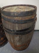 An oak coopered whisky barrel