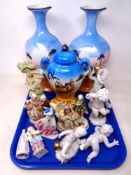 A tray of three piece pottery garniture set,
