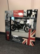A contemporary square mirror in decorative frame - Soho Square, London, overall size 80 cm x 80 cm.