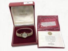 A Lady's 9ct Gold Omega Wristwatch, silvered dial with Arabic numerals, later crown,