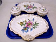 A tray of two Royal Worcester Heritage collection scalloped porcelain dishes together with a pair