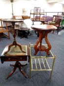 A brass and glass bedside table with undershelf together with a further mahogany sofa table with