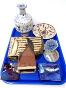 A tray of studio stoneware vase and further 20th century studio pottery