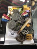 A Durham Light Infantry cap badge together with coronation medals, silver dress ring,