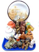 A tray of Chinese ceramics and carvings including pottery Tang style horse, ginger jars,