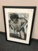 Decia Morris (British, 1940 - 2016) : Portrait of a Kneeling Male Wearing Spectacles, pastel,