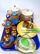 A tray of Japanese export coffee china, Maling peony rose ashtray,