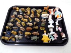 A tray of Wade whimsies and china dolly tops
