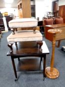 A pine plant stand together with a two tier trolley and two dralon footstools