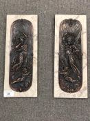 A pair of Art Nouveau style bronzed plaques
