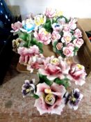 Five continental china ornaments of flower baskets