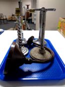 A tray of five vintage metal lamp bases