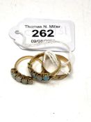 Three yellow gold rings,