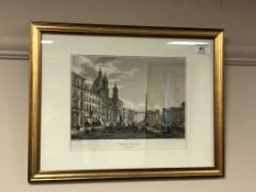 Domenico Amici : Piazza Navona Circo Agonale, steel engraving, 1841, 20 cm x 25 cm, framed.