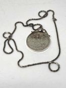 A silver 1889 crown on pendant mount with chain