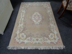 A floral Chinese rug.