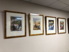 A set of four limited edition French colour prints depicting figures in a rural community,