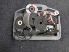 A Black 7 Decker sander together with jigsaw and an angle grinder