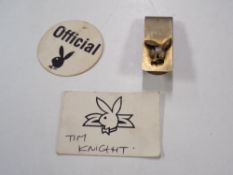Vintage 1960's Gentleman's club Playboy metal note clip and cards.
