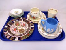 A tray of Royal Doulton Bunnykins china, two pieces of Derby, china bowl etc.