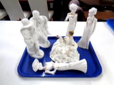 A tray of china figures including Spode, a Royal Doulton figure 'My Love'.