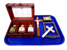 A tray of crucifixes,