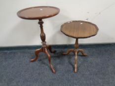 Two mahogany tripod wine tables.