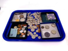 A tray of coins, mostly British, crown,